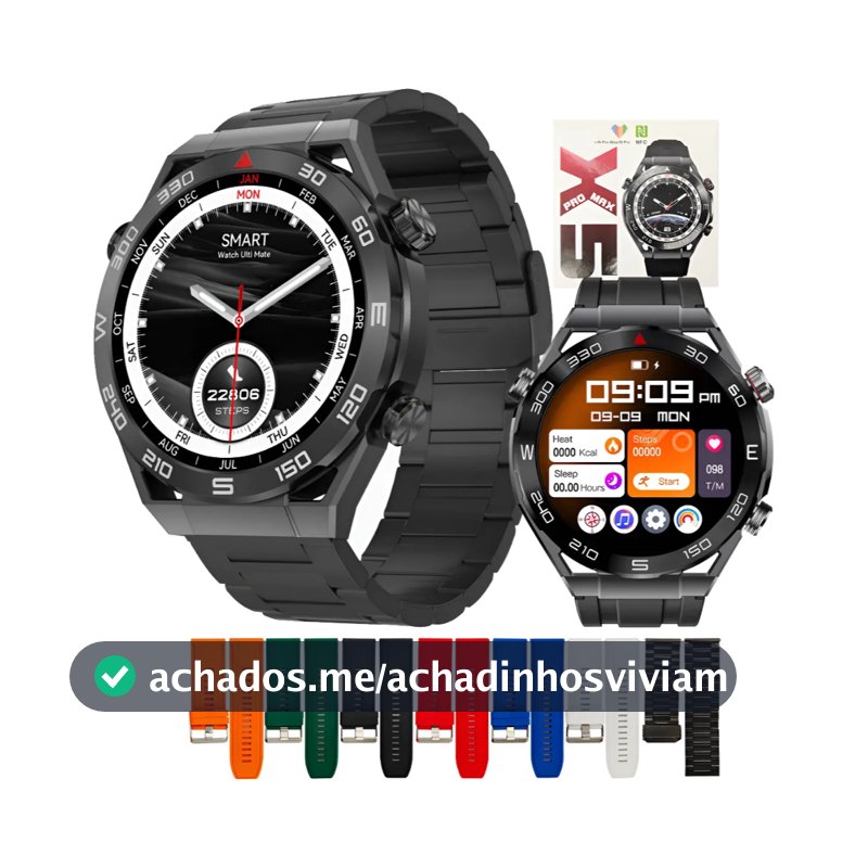 Smartwatch Original X5 PRO MAX+7 Pulseiras | Chamada Bluetooth | À prova d'água IP67 | GPS NFC ChatGPT| Relógio Intelige
