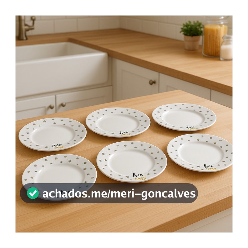 Jogo 6 Pratos Sobremesa 19cm Abelinha Honey Bee Hauskraft - (JOGO 6 PRATOS)