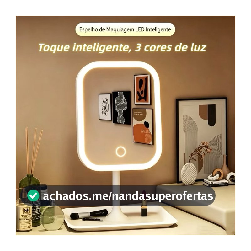 Espelho Para Maquiagem Mesa Inteligente Com Luz De Claro Led Portátil Dobrável Ajustável