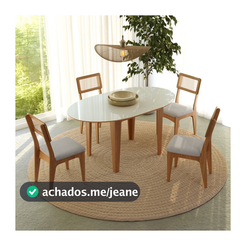 Conjunto Sala de Jantar Mesa Nature Extensível com 4 Cadeiras Tela Sintética Freijó/Off White/Bege Claro Rústico