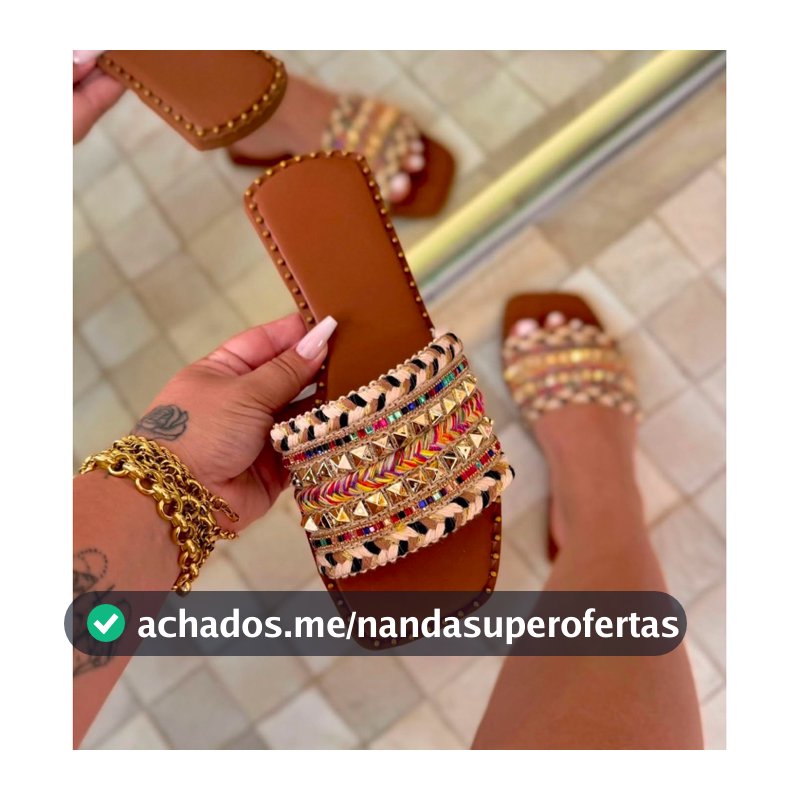 Sandália Rasteira Feminina Boho Chic com Tiras Bordadas | Chinelo Casual Confortável Verão 2026