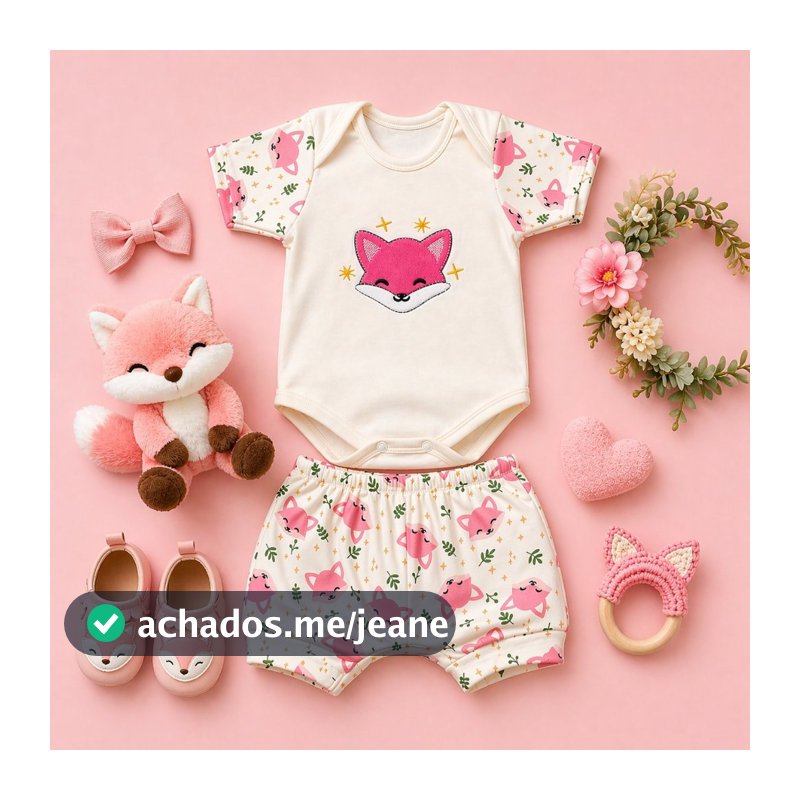Conjunto Para Bebê Menina Com Bory e Tapa Fraldas em Malha Suedine 100% Algodão Macio e Confortavel
