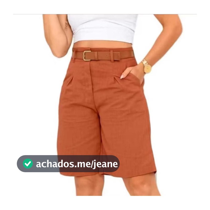 BERMUDA DE LINHO COM BOLSO COM CINTO DE COURO MARRON
