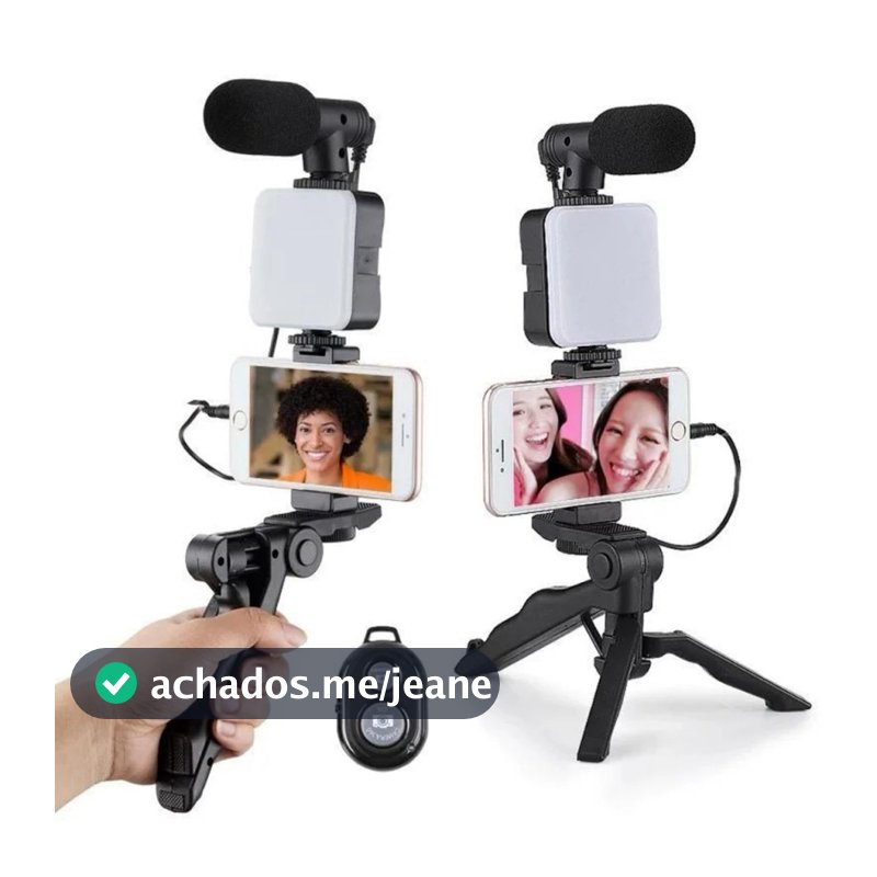 Kit 5 Youtuber Tripe Vlog Live Suporte Celular Led com Microfone Fazer Vídeos Com Controle Bluetooth