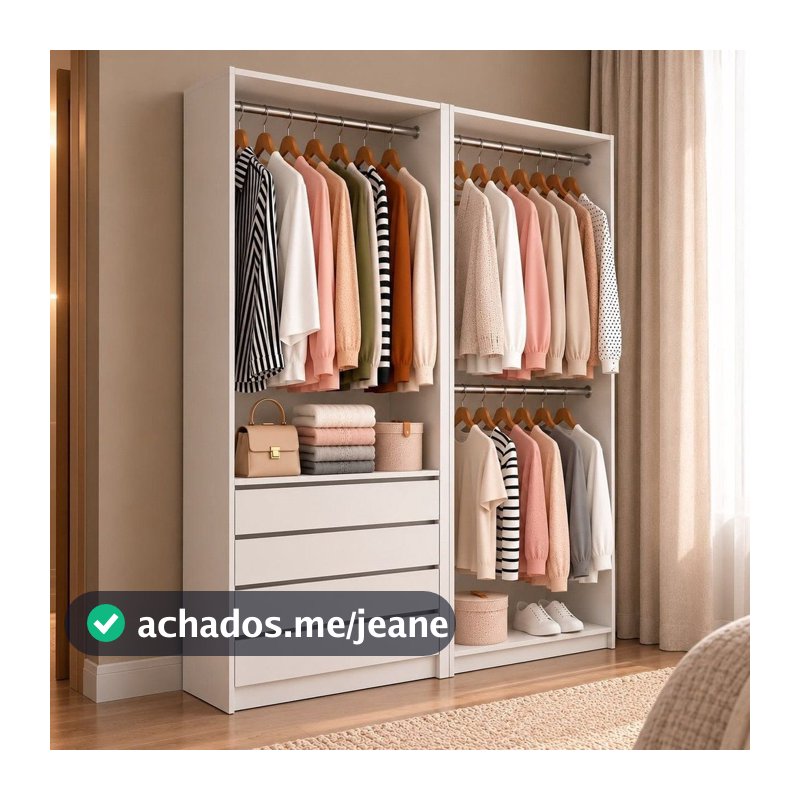 Armário Closet Modulado Gavetas e Cabideiros Arara Zoe e Max Branco