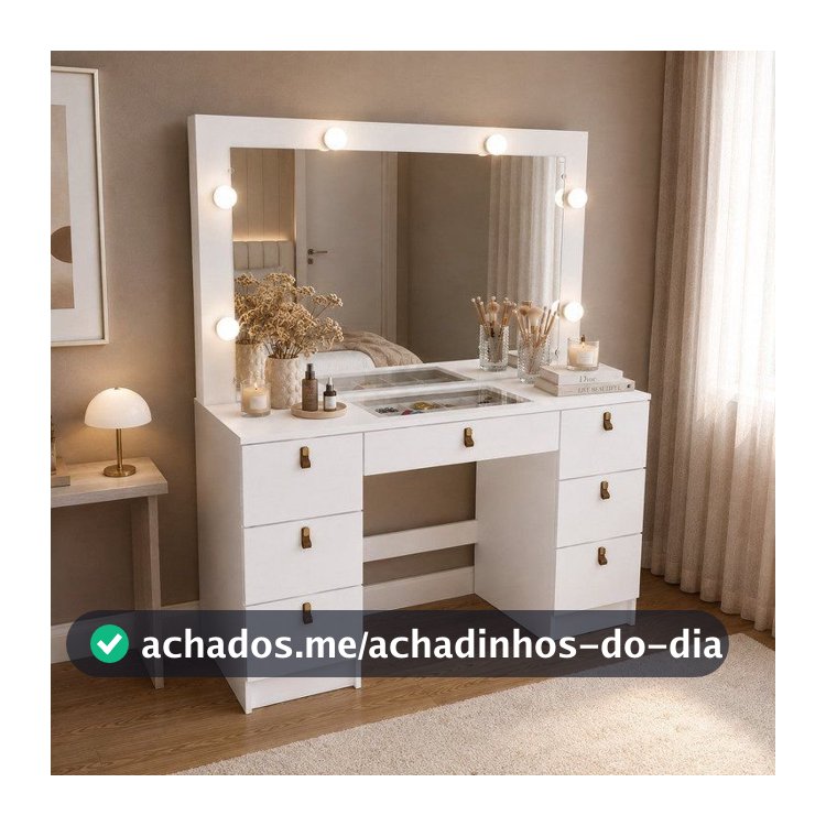 Penteadeira Camarim com Espelho 7 Gavetas França Branco Branco