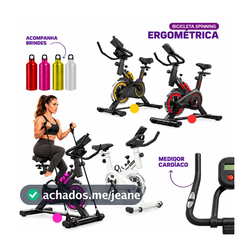 Bicicleta Spinning Ergométrica Semi Profissional Sport Preto até 120kg + Squeeze Garrafa + Barra