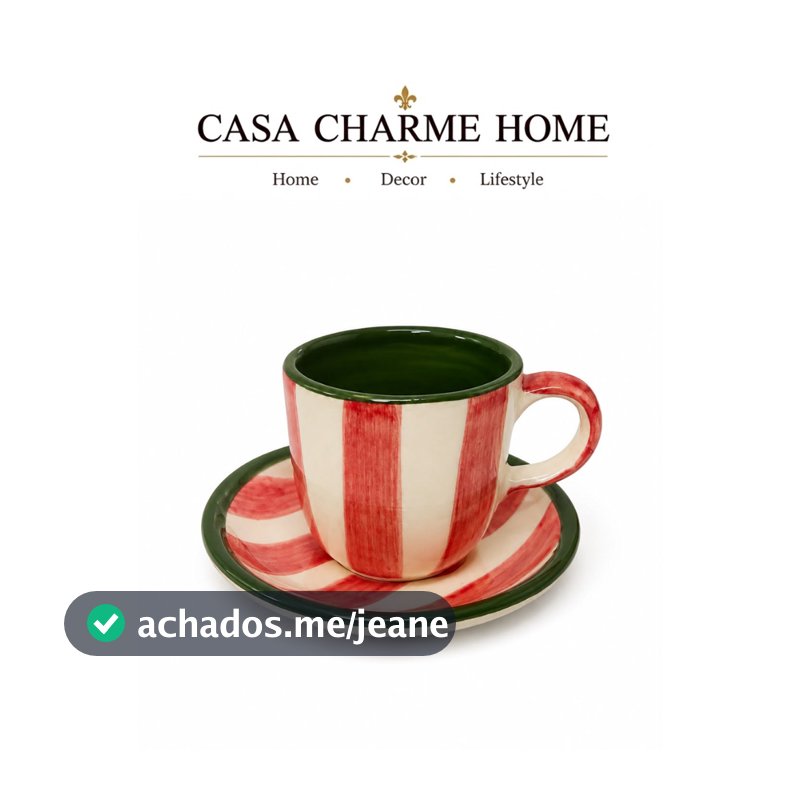 Kit Xícaras de natal com Pires Natalina em Cerâmica 100ml Pintada à Mão Artesanal Café Mesa Posta