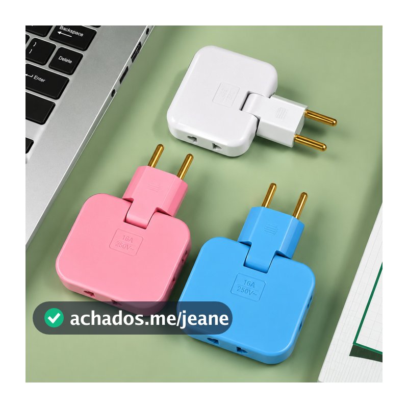 Adaptador de Tomada 3 em 1 16A 250V Compacto Dobrável com Rotação 180° para Casa e Viagem