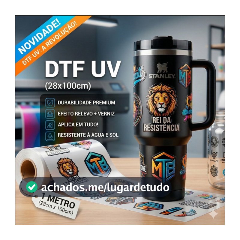 Adesivo DTF UV por Metro (28x100cm) - Personalize Qualquer Superfície Rígida! copos canecas acrílicos metais sacolas.