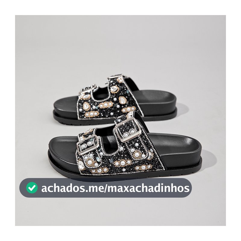Papete feminina Pérolas de strass de luxo sandália diferente feminina com fivela
