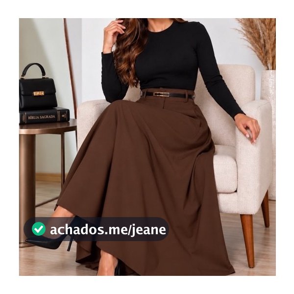 SAIA LONGA RODADA FEMININA ALFAIATARIA MODA EVANGÉLICA CASUAL BÁSICA CINTURA ALTA ELEGANTE TENDÊNCIA