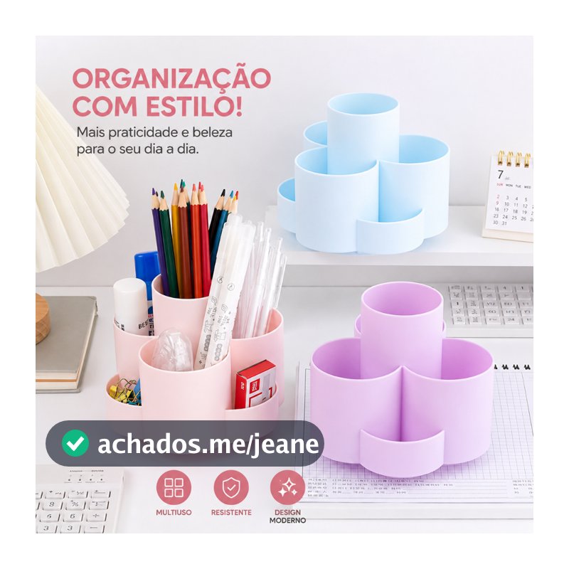 Organizador de Mesa Giratório Multiuso Armazenamento Porta Caneta Lápis Porta Treco Escritório