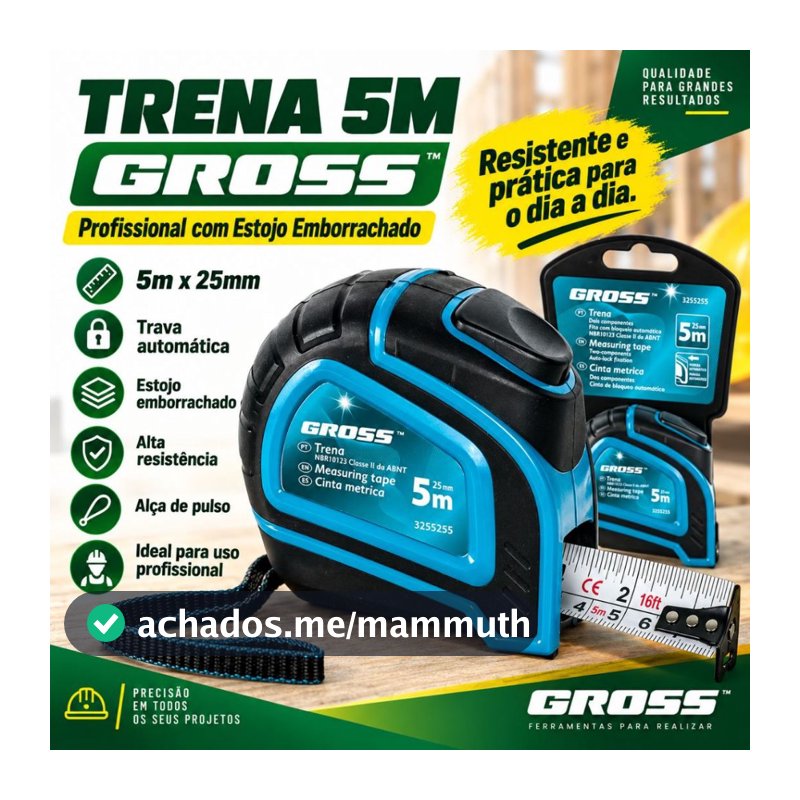 Trena Profissional Gross 5m x 25mm Emborrachada com Trava Automática