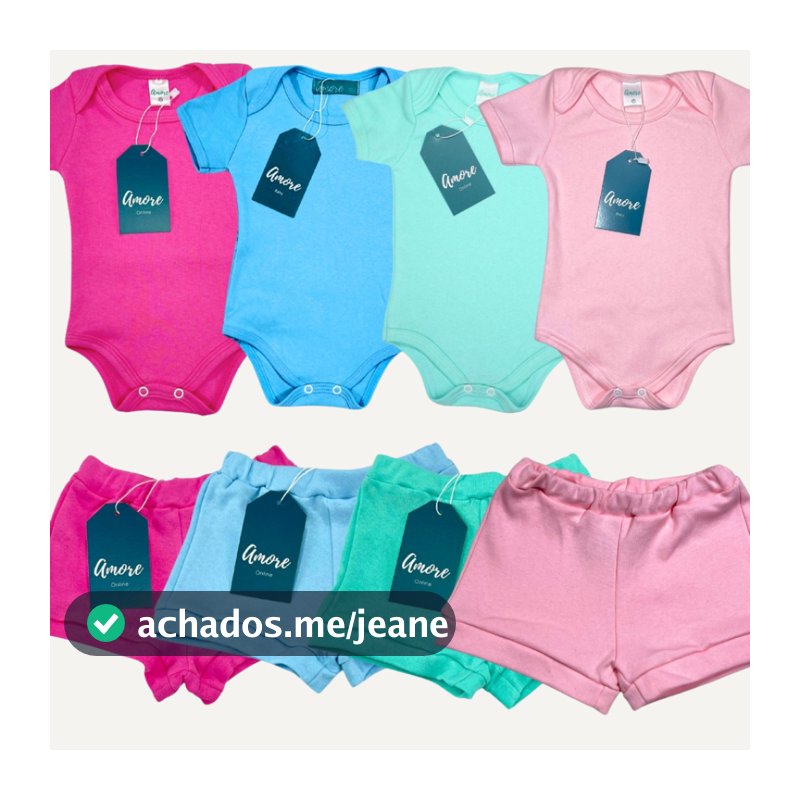 Kit 6 Peças Bebê Body Manga Curta e Shorts Conjunto Roupa Menina Menino Infantil