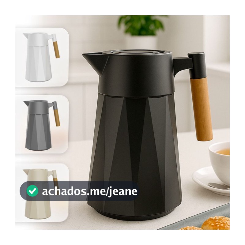 Garrafa Térmica Prisma 950 ml Para Chás/Café  Design Moderno Cabo Madeira