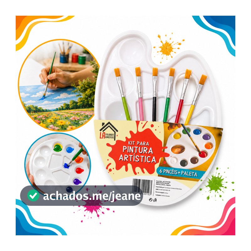 Kit Para Pintura Artística Paleta Godê + 6 Pincéis Retos Artesanato Ateliê Artes Pintura De Rosto