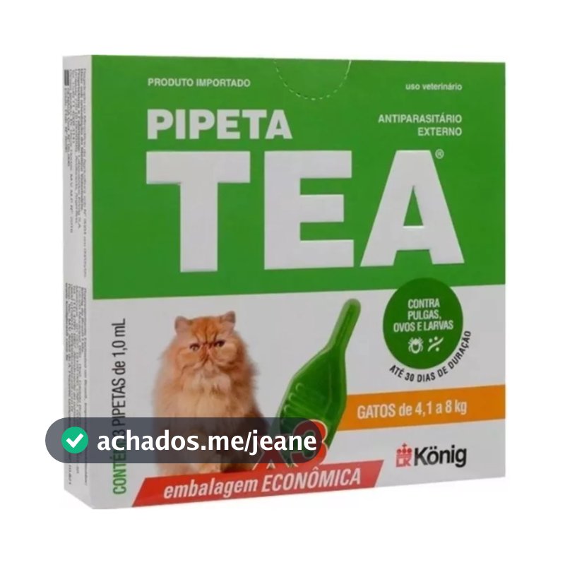 Antipulgas TEA Gatos Pipeta X 3 unid 4,1 até 8KG 1ML Konig