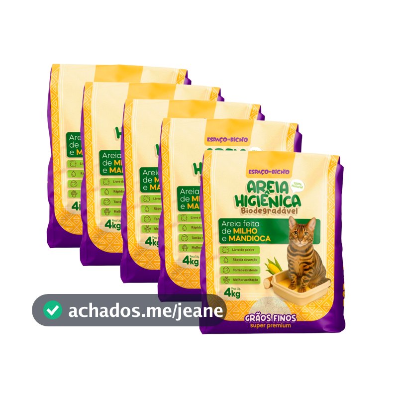 Areia Higiênica Biodegradável 4/8/12/16/20Kg Espaço do Bicho Grãos Finos e Grossos– Milho e Mandioca (100% Natural)