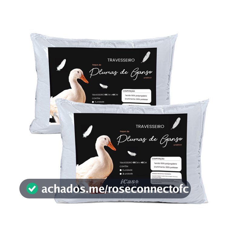 Kit Travesseiro Pluma e Penas de Ganso Confortavel Toque Macio Anticaro Sintético