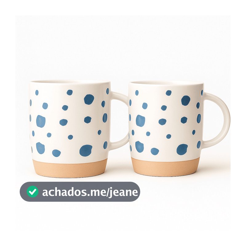 2 Canecas de Cerâmica Listras 330ml Premium Bolinhas Branca