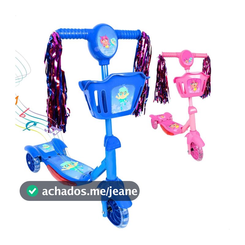 Patinete Infantil 3 Rodas com Led Som e Cesta Menino Menina