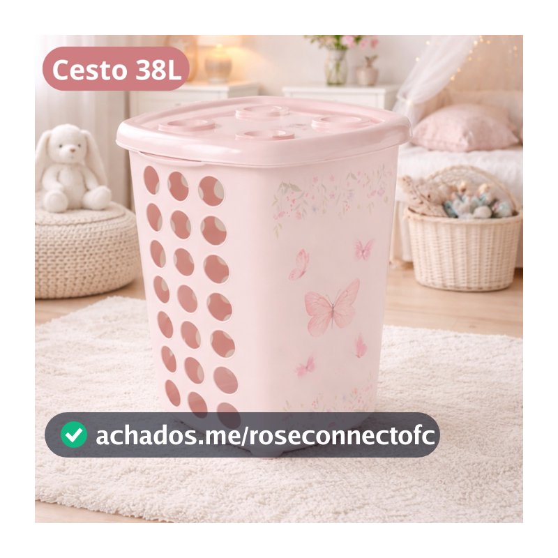 Cesto de Roupa Infantil 38L Tampa Plasútil Baby Organizador Quarto Bebê Safari Verde Borboleta Rosa