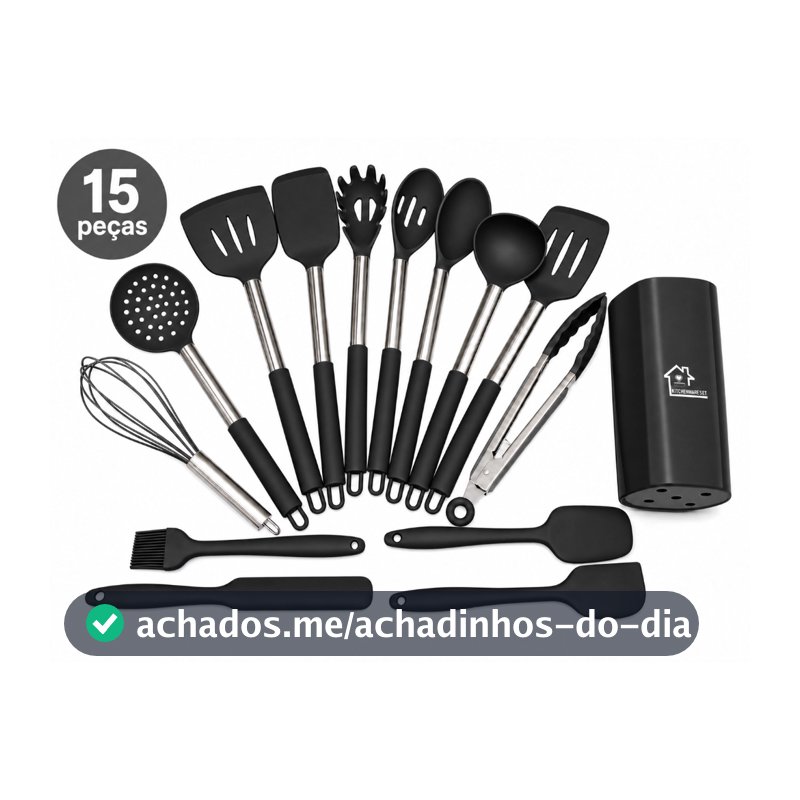 Kit Cozinha De Silicone Cabo De Aço Inox 15 peças Grande Alta Qualidade