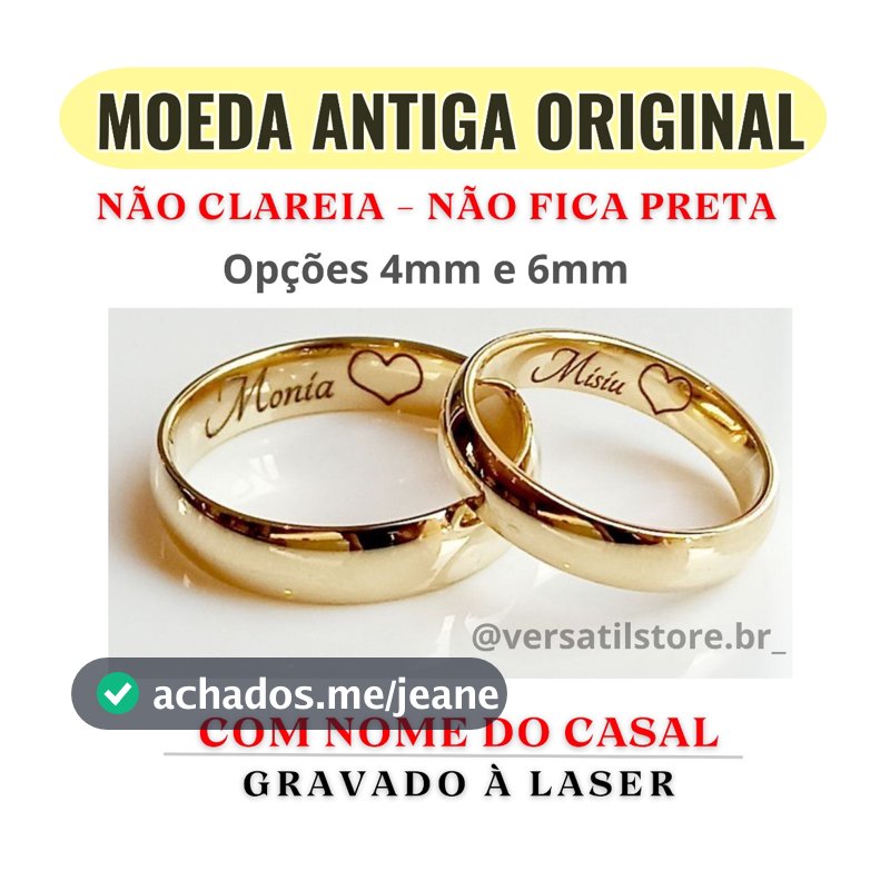 Par de Aliança Moeda Antiga Tradicional 4mm 6mm Noivado Casamento