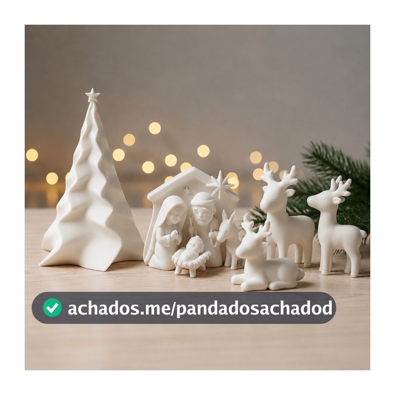 Kit Decoração Natal Minimalista 5 Peças Árvore Presente Natal Trio Renas Presépio Branco Enfeite Mesa Sala Natalino
