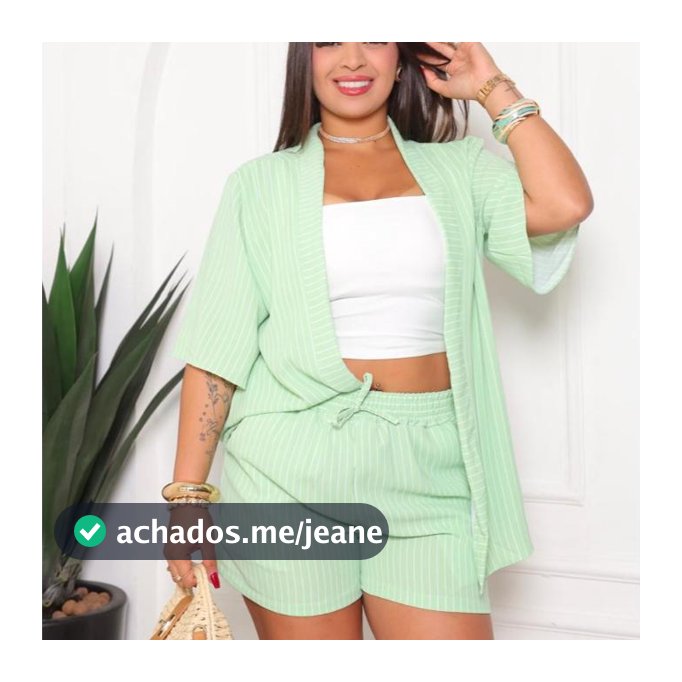 Conjunto Kimono Feminino Listrado (Kimono  Short)  Praia  Leve e Confortável  Elegante Blusa M G GG