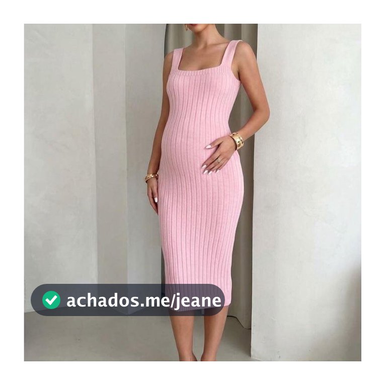 Vestido Canelado Tubinho de Alça Grávida Chá de bebê Gestante