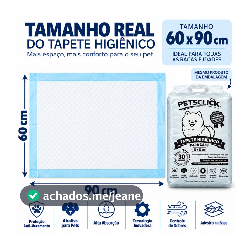 Tapete Higiênico Petsclick 30 Unidades 60x90 Para Cães Pet Branco