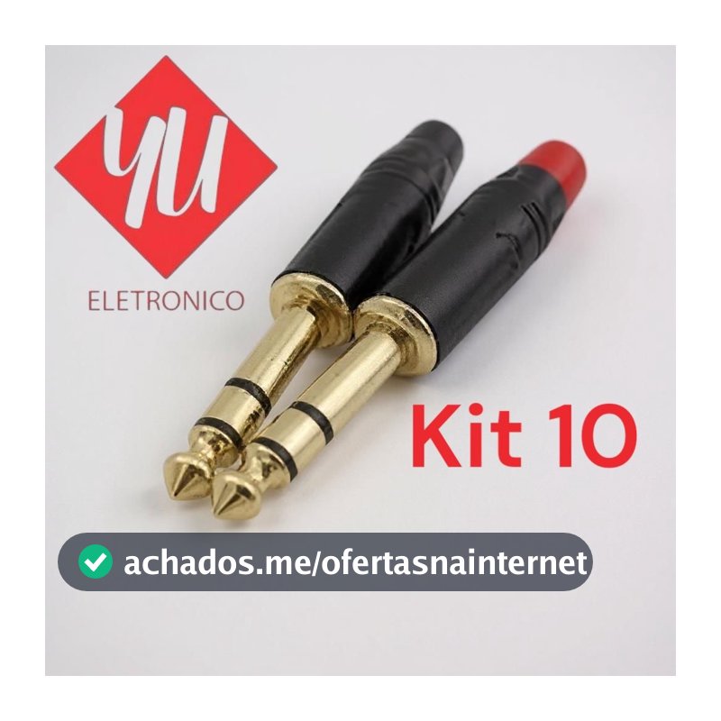 Kit 10 Conector P10 Estéreo TRS Banhado a Ouro – 10 Unidades Profissional