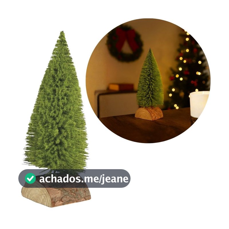 Mini Pinheiro de Mesa com Base em Tronco de Madeira Rústico 30cm Modelo Premium Realista
