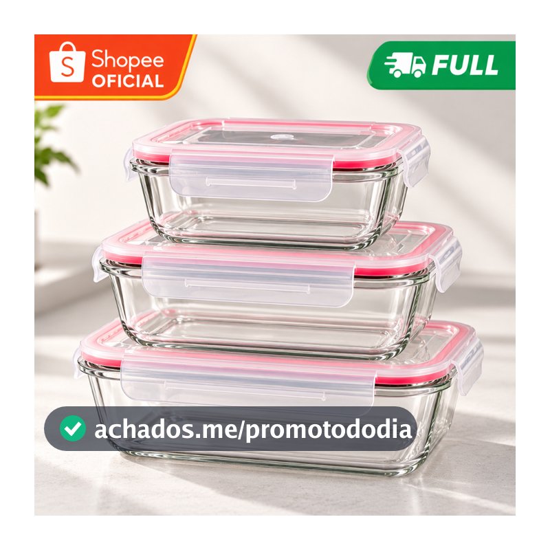 Kit 3 Potes Herméticos De Vidro Tampa Trava Refratário