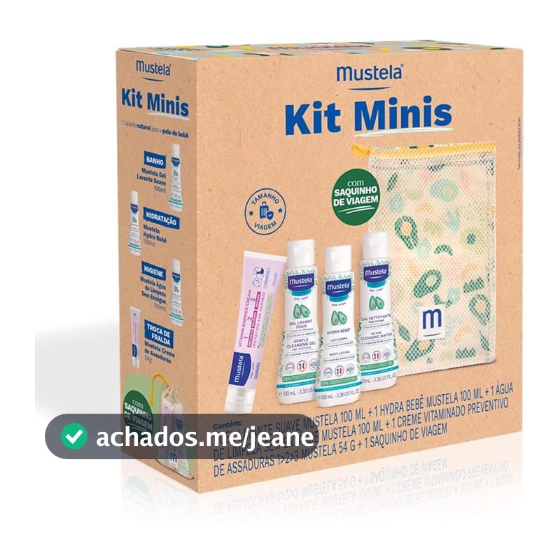 Mustela Kit Minis Travel Size - Gel Lavante + Hydra Bebê + Água de Limpeza + Creme Preventivo de Assaduras 54g