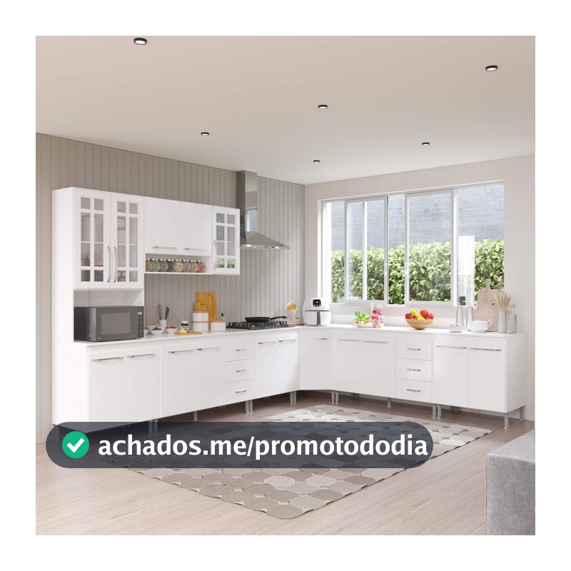 Cozinha Modulada Completa Fidelitá Viena 7 Peças 600cm 16 Portas 6 Gavetas Com Tampo Branco