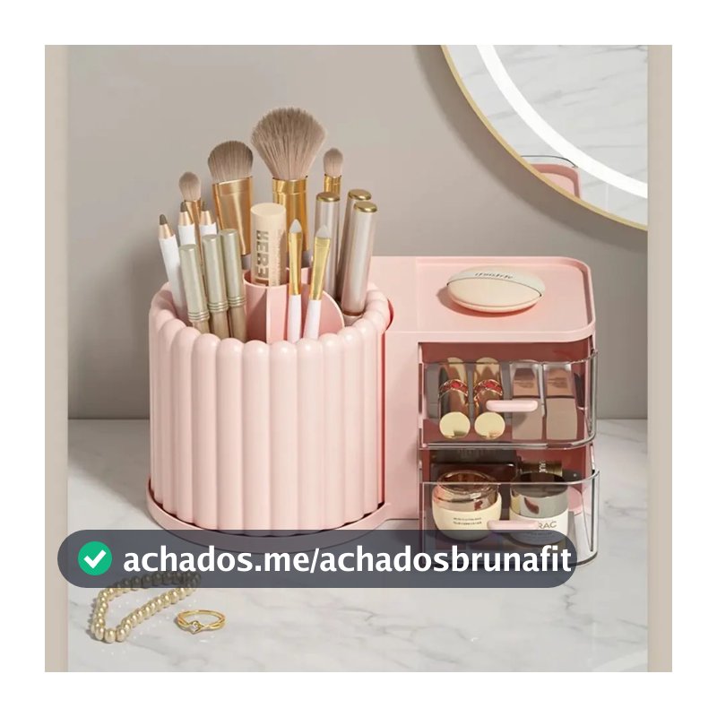 Organizador porta pincel ou caneta giratório 360 com gaveta