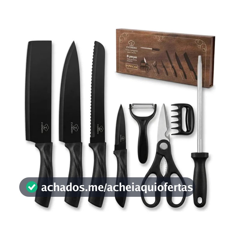 Jogo KIT 8 peças Facas Descascador Tesoura Profissional Cozinha Gourmet Faca de Churrasco Profissional Antiaderent -MGC