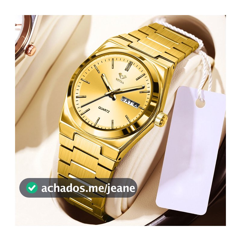 VETRA Relogio Feminino Original Relógio Luxo a Prova d Água Presente para Mulher Aço Inoxidável Dourado B102L