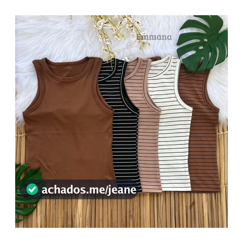 Kit 5 Regata Canelada Feminina Blusa Básica Camiseta Casual Dia a Dia Lisa/Listrada