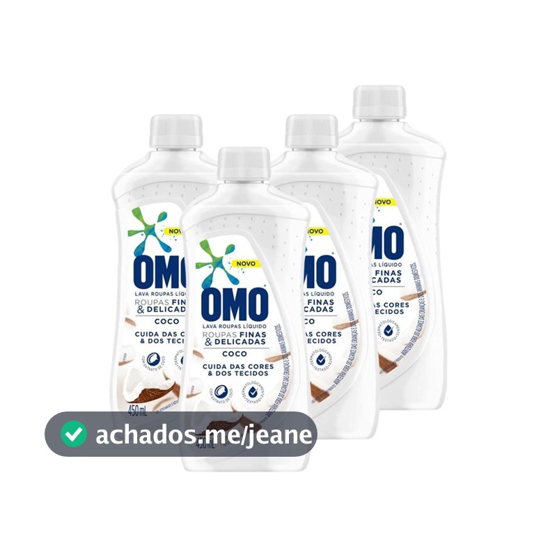 Kit 4 Lava-Roupas Omo Líquido Roupas Finas e Delicadas Coco 450ml