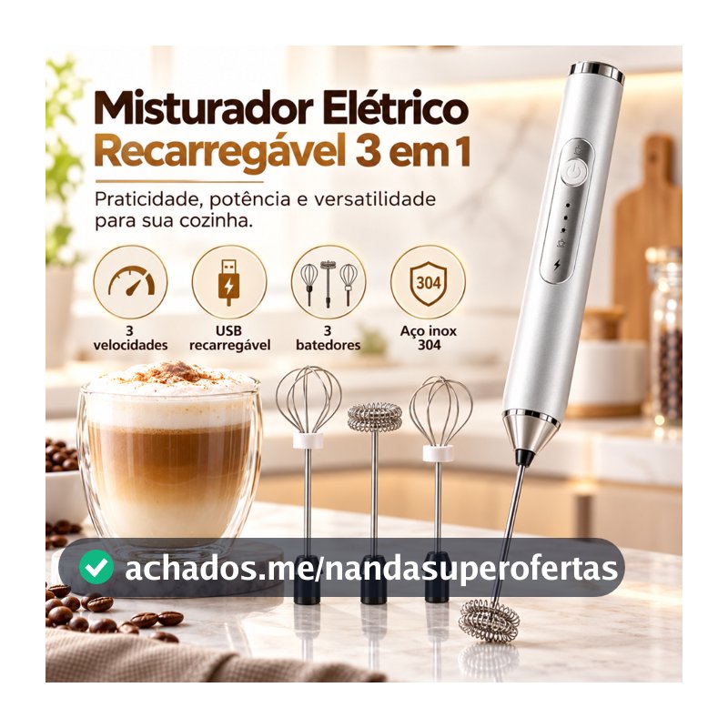 Batedor Misturador Mixer Elétrico para Bebidas Leite Café Clara de Ovo 2 em 1 -M2