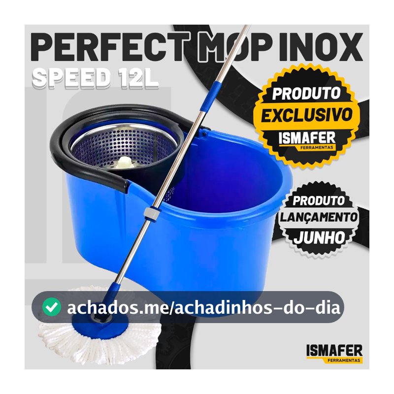 Balde Mop Esfregao Com Cesto Inox Cabo 1,40 Metros 3 Refis