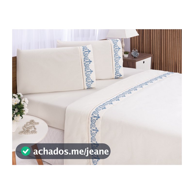 Jogo De Lençol Cama Casal Queen 4 Peças Bordado Algodão 400 Fios