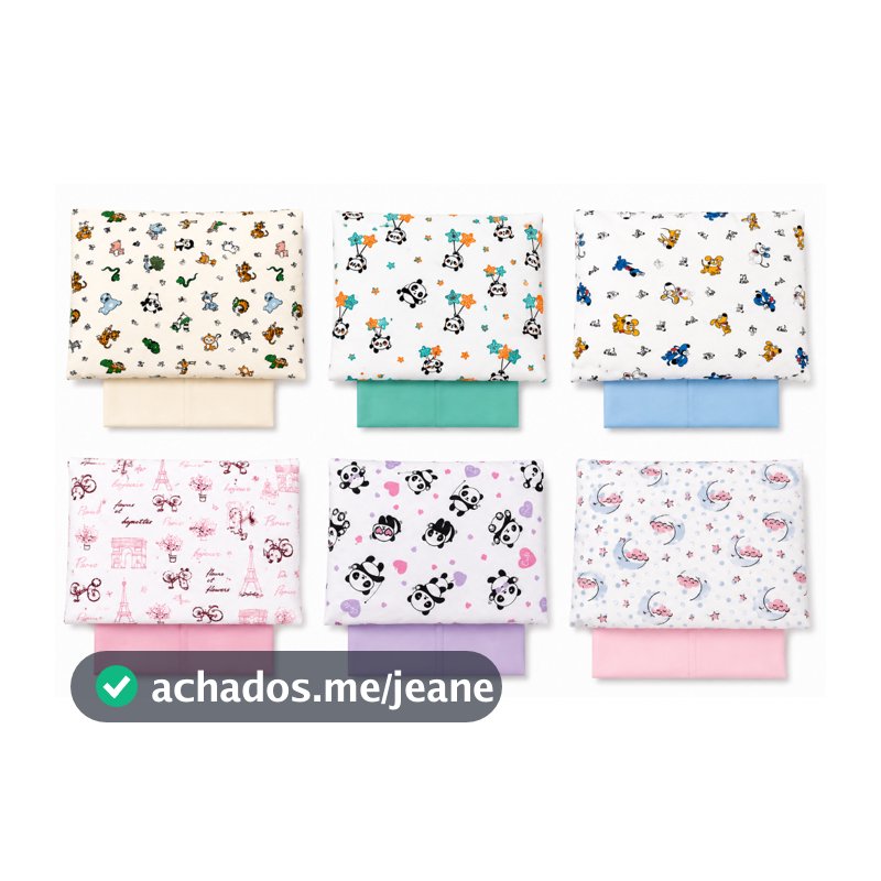 Kit 3 Jogo de Berço Americano 100% Algodão | 3 Lençóis Lisos 70x130 + 3 Fronhas Estampadas 30x40