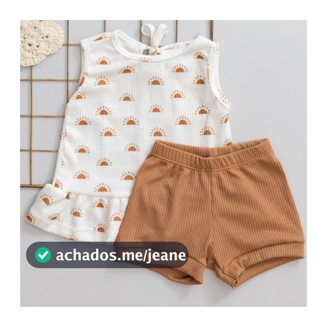 Conjunto Bebê Infantil Verão Fresquinho Menina Regata com Estampa Sol e Short Marrom