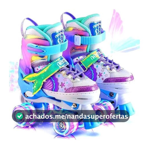 Patins Infantil 4 Rodas Sereia Com Luz De LED Top Patins +Kit Proteção e Sem Kit Proteção Menina Menino Promoção