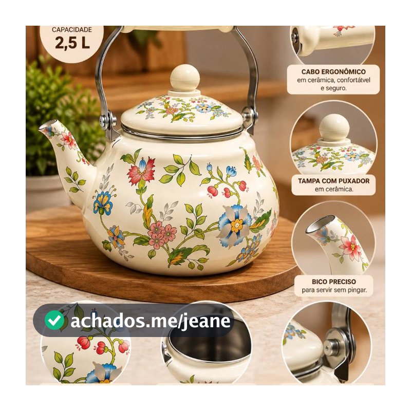 Chaleira esmaltada decorada ,2,5 litros , fogão gás, cooktop.